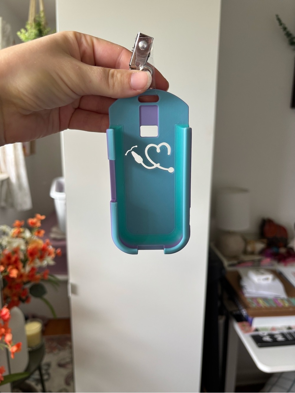 Vocera Badge Holder Teal & Purple Silicone Phone Badge Holder with Clip